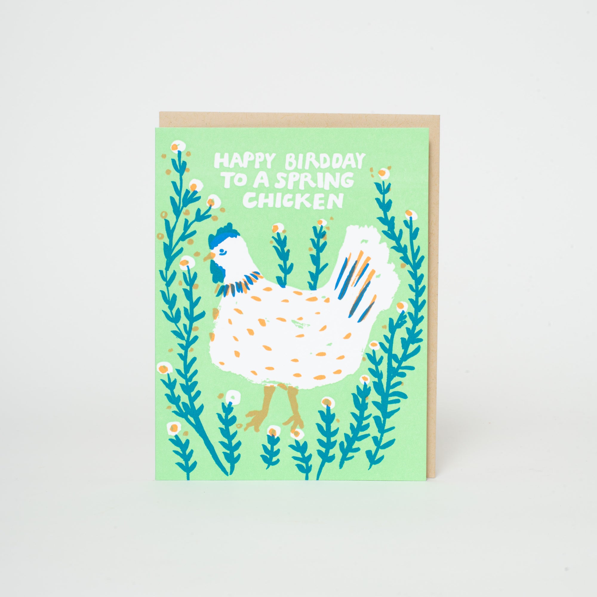 spring chicken happy birthday card