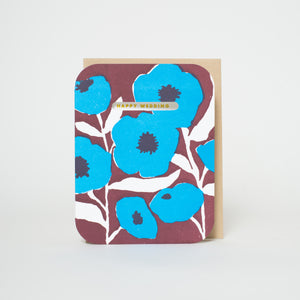 blue poppy wedding congrats card