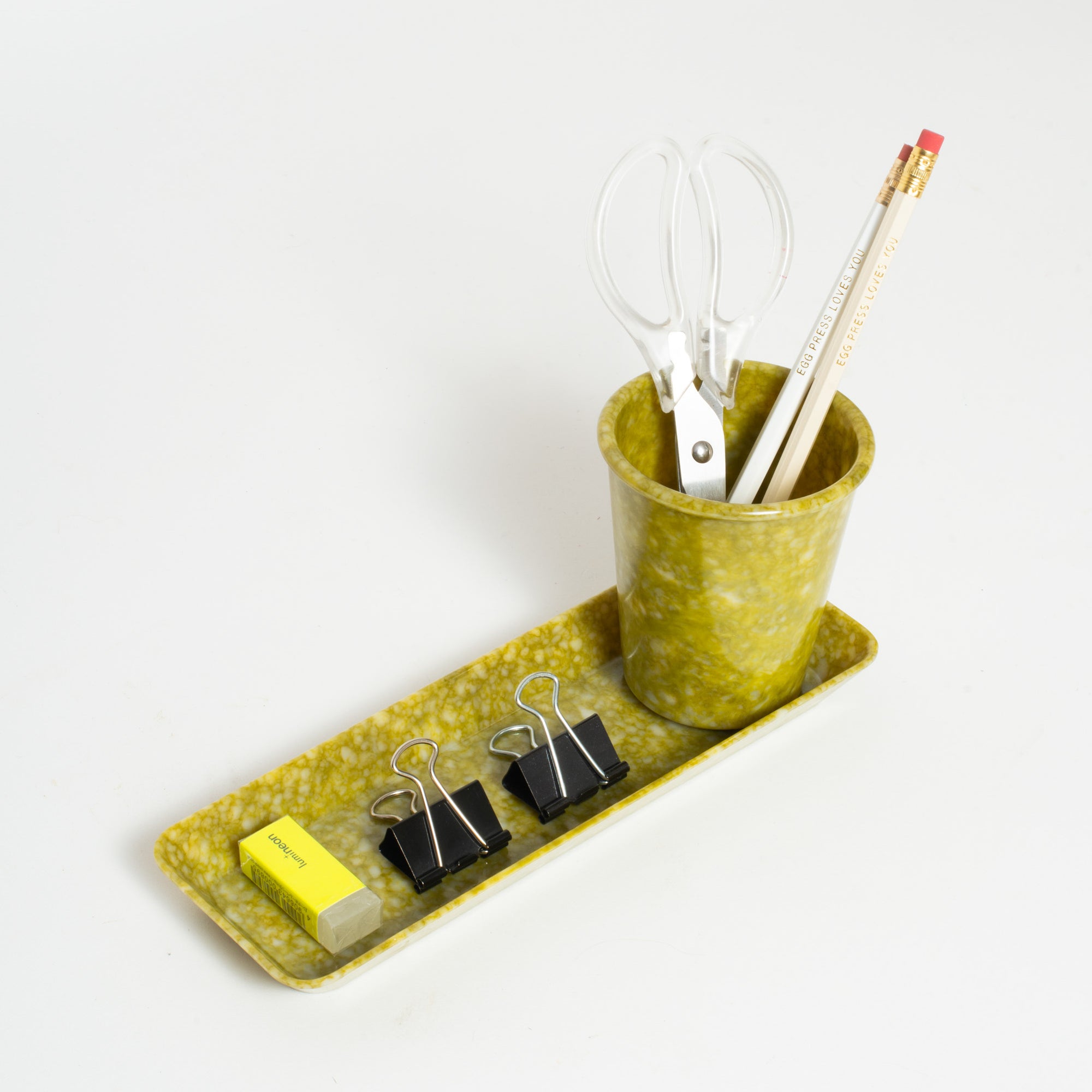 Marbled Melamine Pen Tray, Mustard