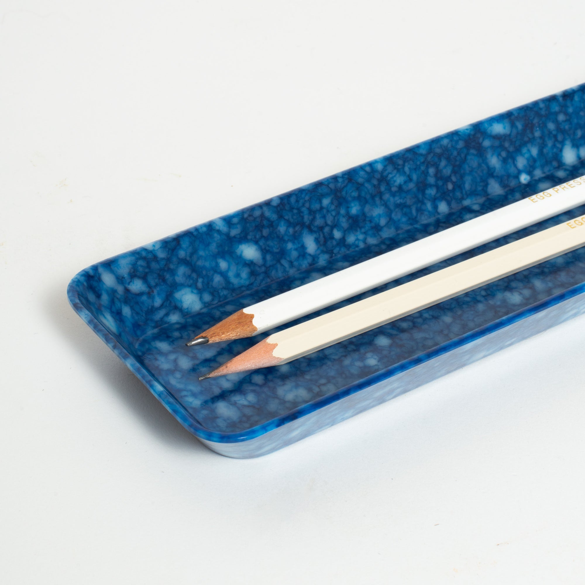 Marbled Melamine Pen Tray, Navy